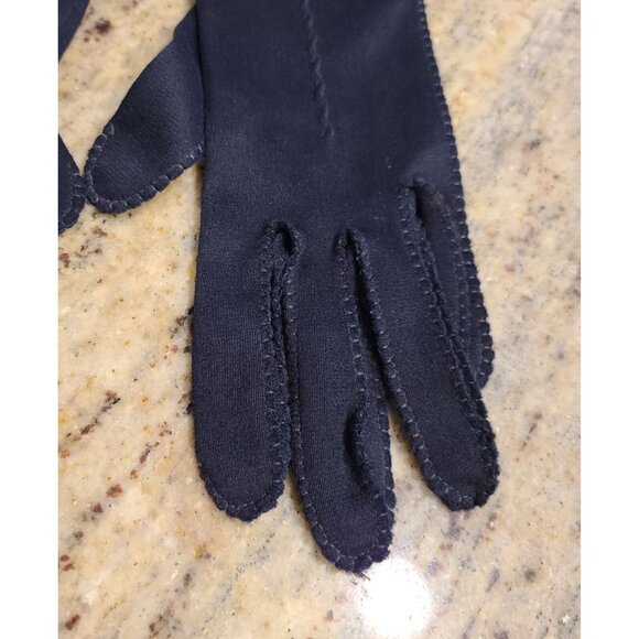 Vintage Size M Blue Nylon Stretch Formal 10.5" Long Gloves Stitching Detail - Picture 3 of 16